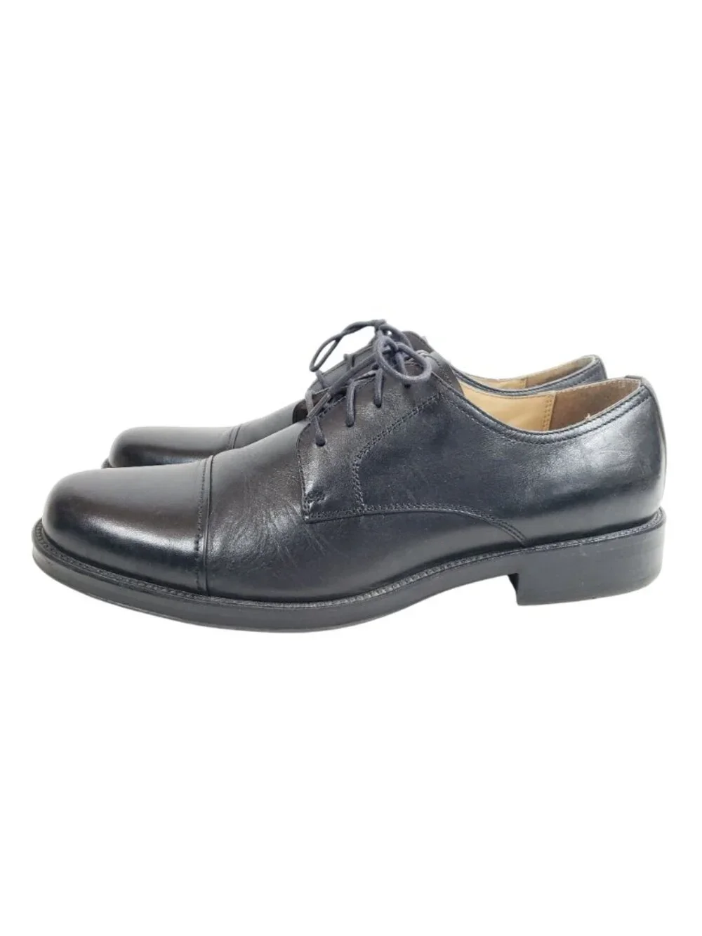 Chaps Mens Size 11.5 Black Leather Cap Toe Derby Shoes